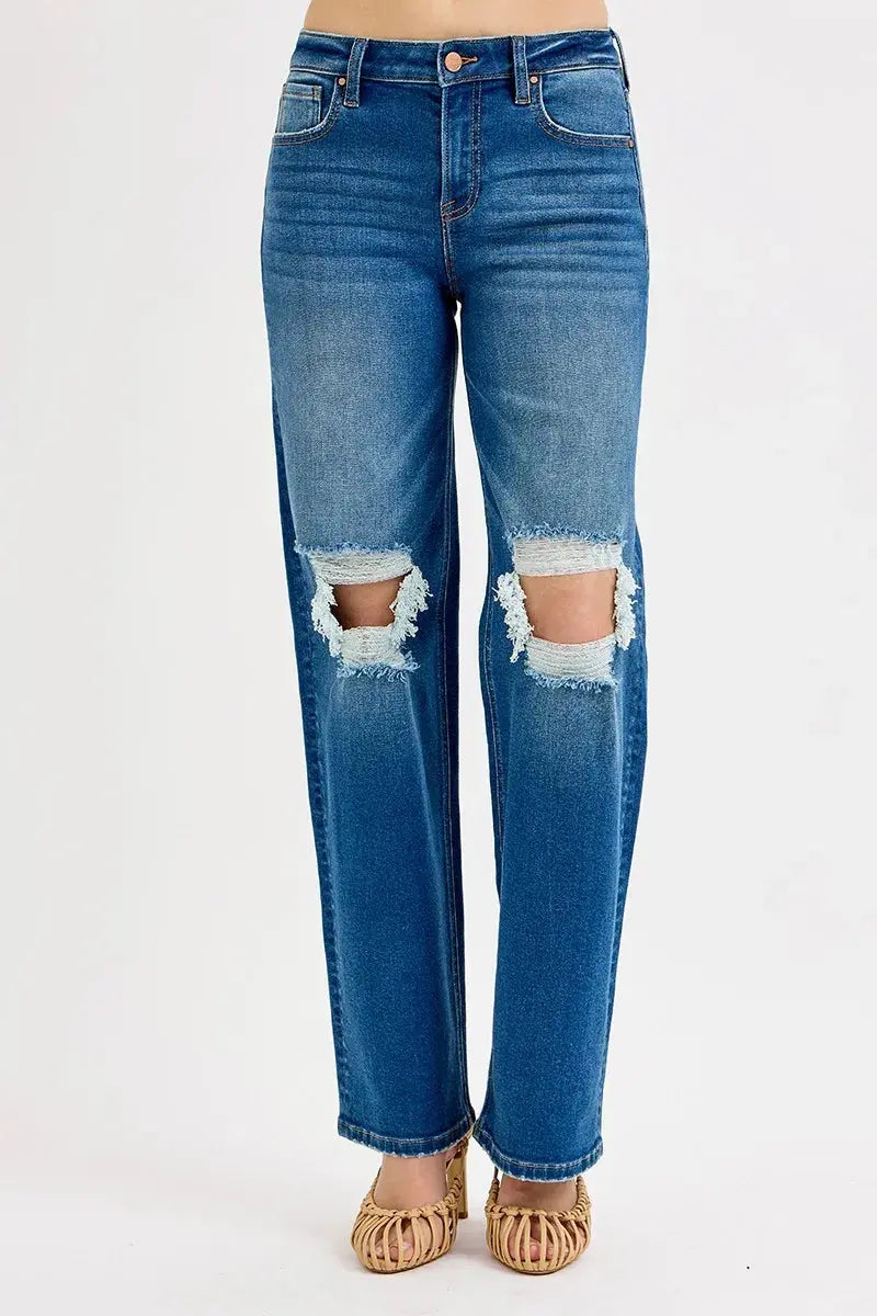 Women's Plus Size Jeans Boyfriend Jeans - Mid Waist Distressed - Women's Plus Size