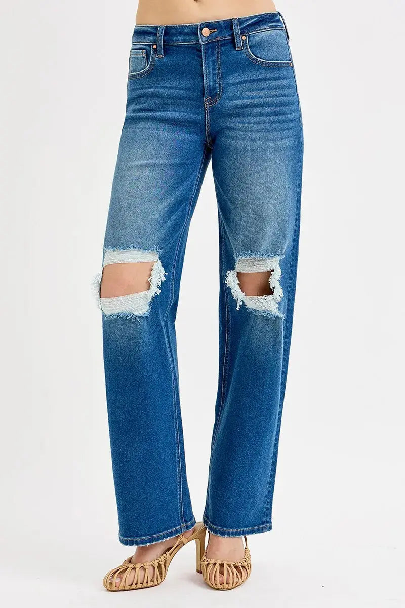 Women's Plus Size Jeans Boyfriend Jeans - Mid Waist Distressed - Women's Plus Size