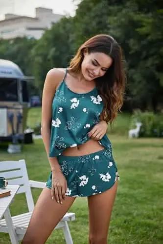 Love Salve Satin Pajamas Women's Backless Lingerie Cami Shorts Set Nightwear