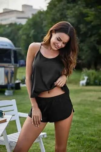 Love Salve Satin Pajamas Women's Backless Lingerie Cami Shorts Set Nightwear