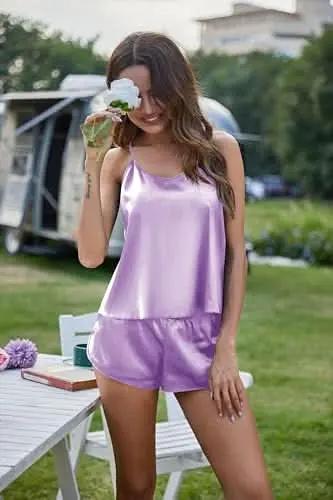 Love Salve Satin Pajamas Women's Backless Lingerie Cami Shorts Set Nightwear