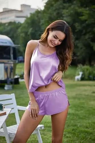 Love Salve Satin Pajamas Women's Backless Lingerie Cami Shorts Set Nightwear