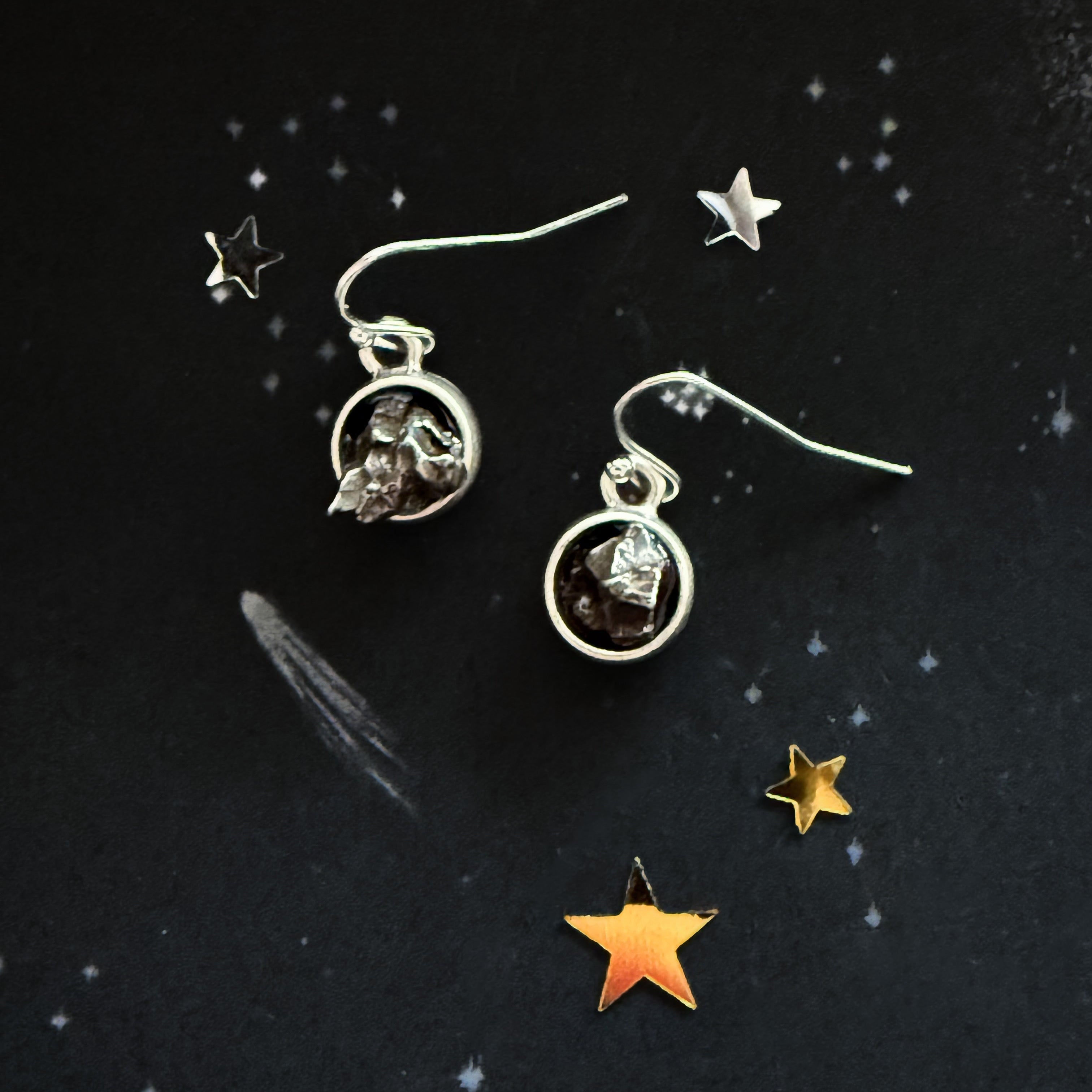 Small Round Raw Meteorite Dangle or Stud Earrings