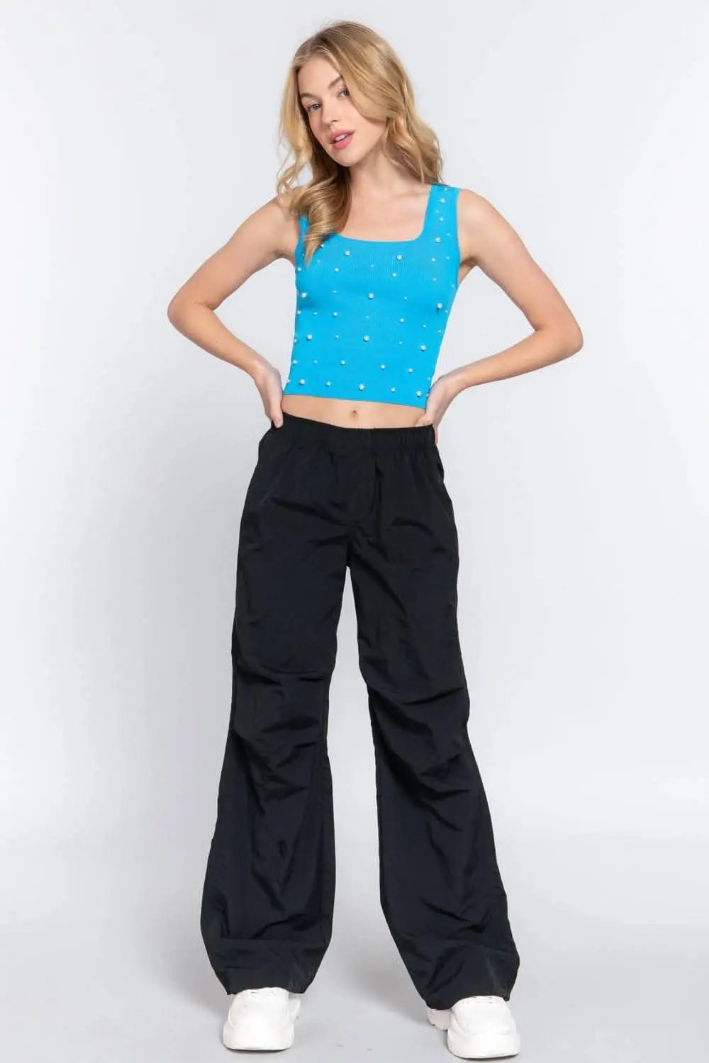 Trendsi Cropped Tank Top Pearl Detail Square Neck — Activewear