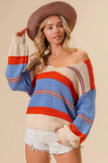 Women's Sweater Stripe Sweater - Colorful Knit - Casual Soft & Trendy