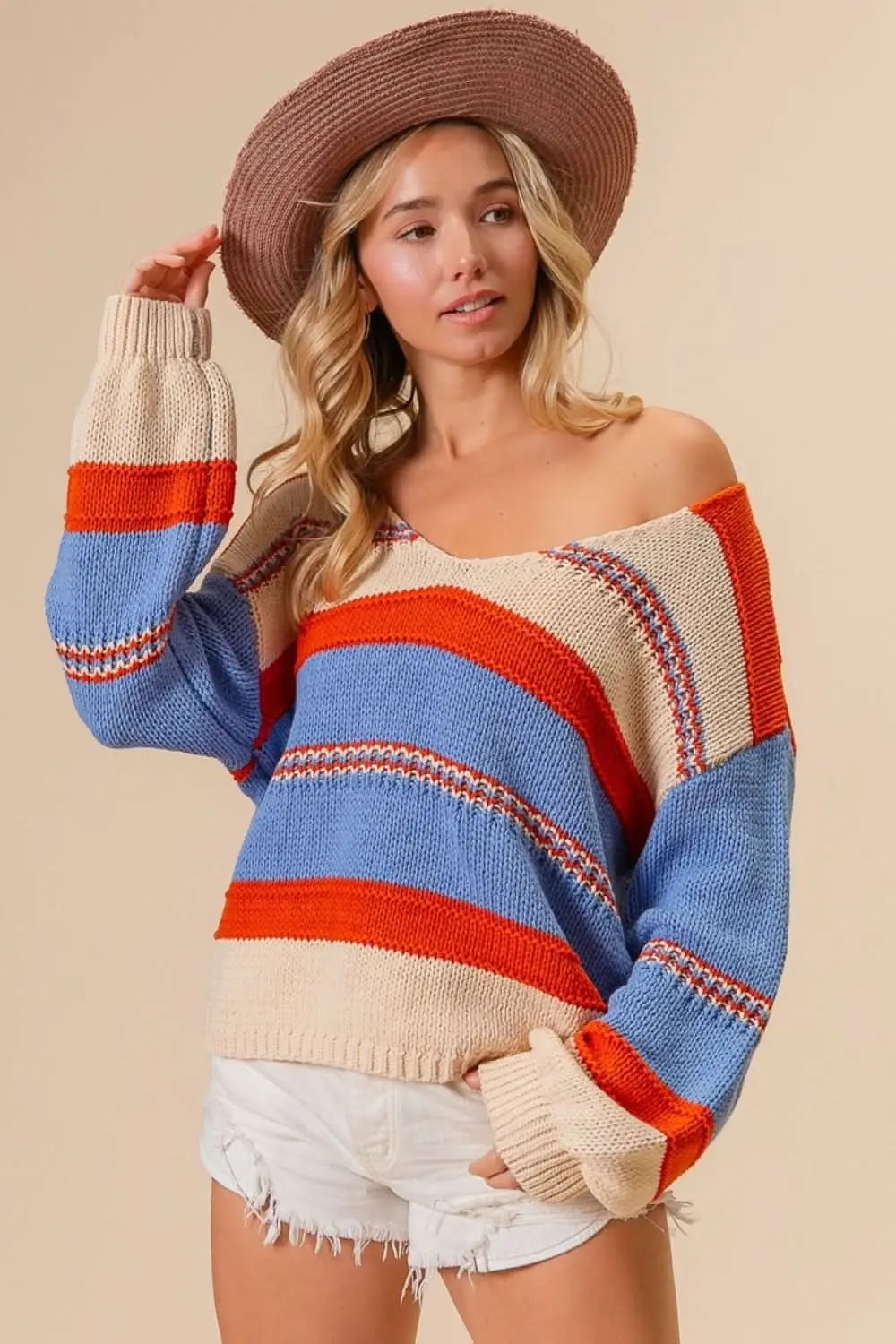 Women's Sweater Stripe Sweater - Colorful Knit - Casual Soft & Trendy