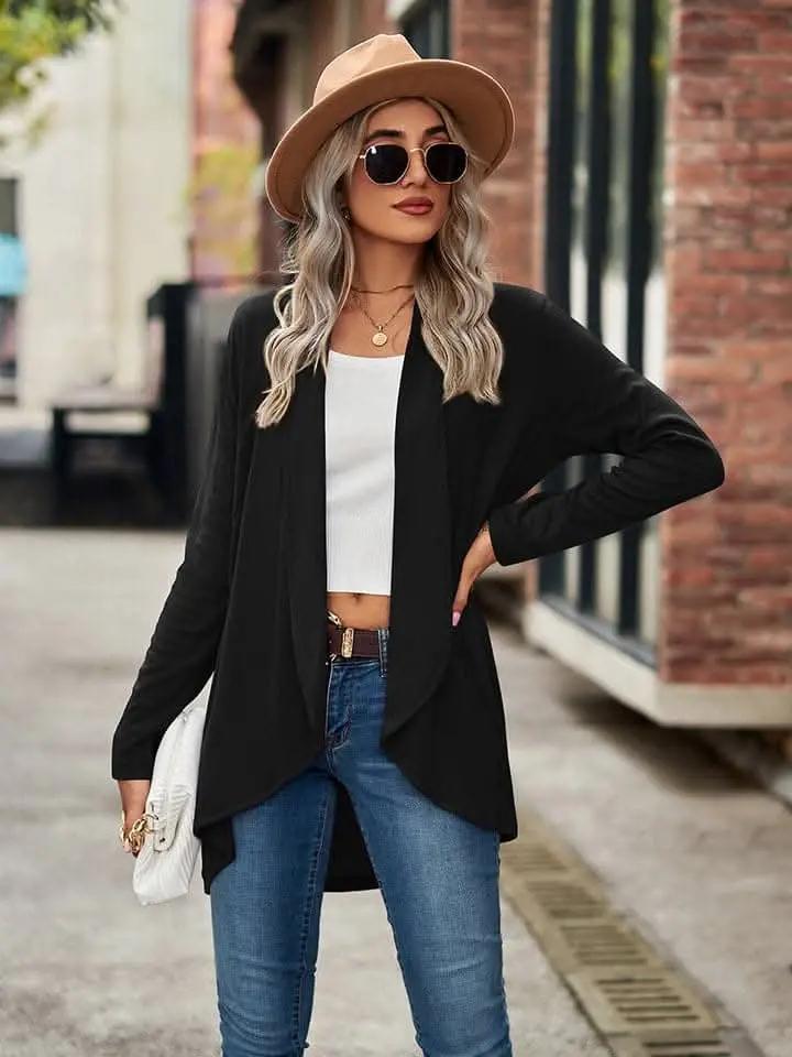 Trendsi Long Sleeve Cardigan Opaque Black