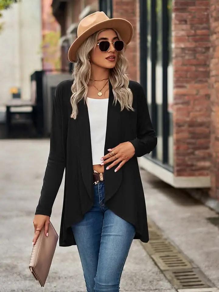 Trendsi Long Sleeve Cardigan Opaque Black