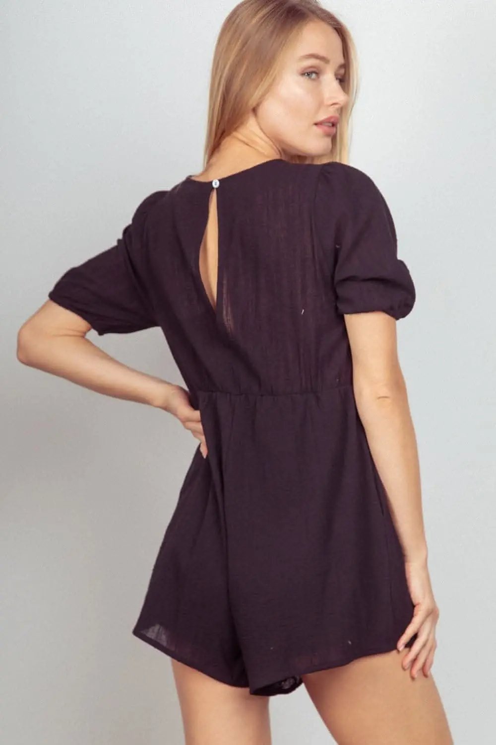 Dresses Trendsi Lace Romper Women's Casual Puff Sleeve Pockets Jumpsuit