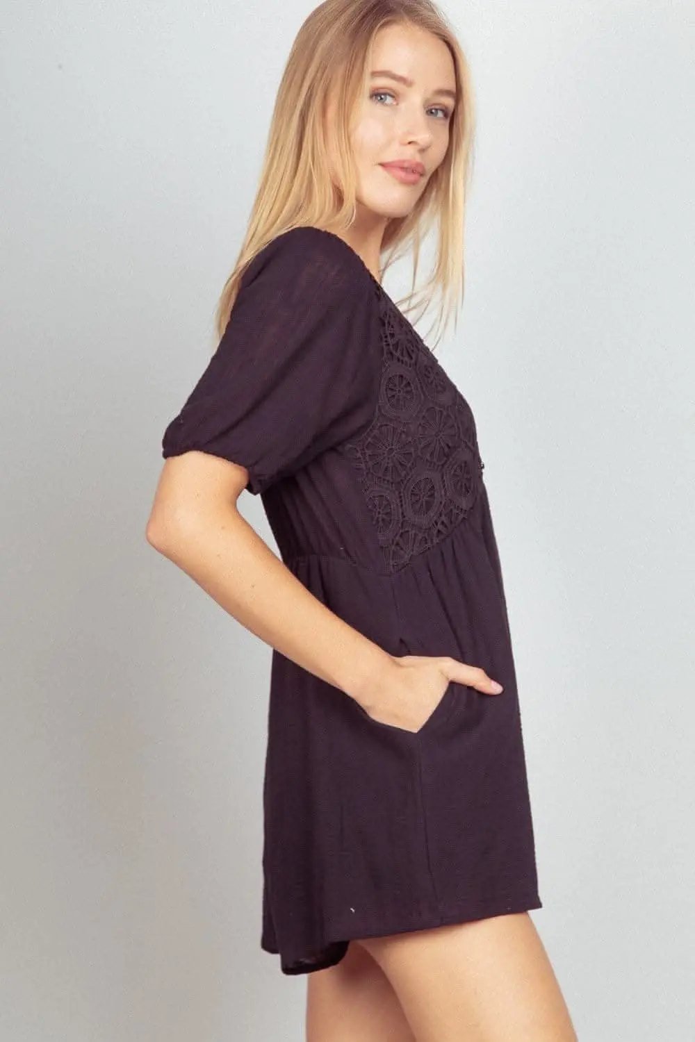 Dresses Trendsi Lace Romper Women's Casual Puff Sleeve Pockets Jumpsuit