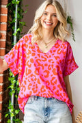 Dresses Trendsi First Love Leopard V-Neck Short Sleeve Woven Top