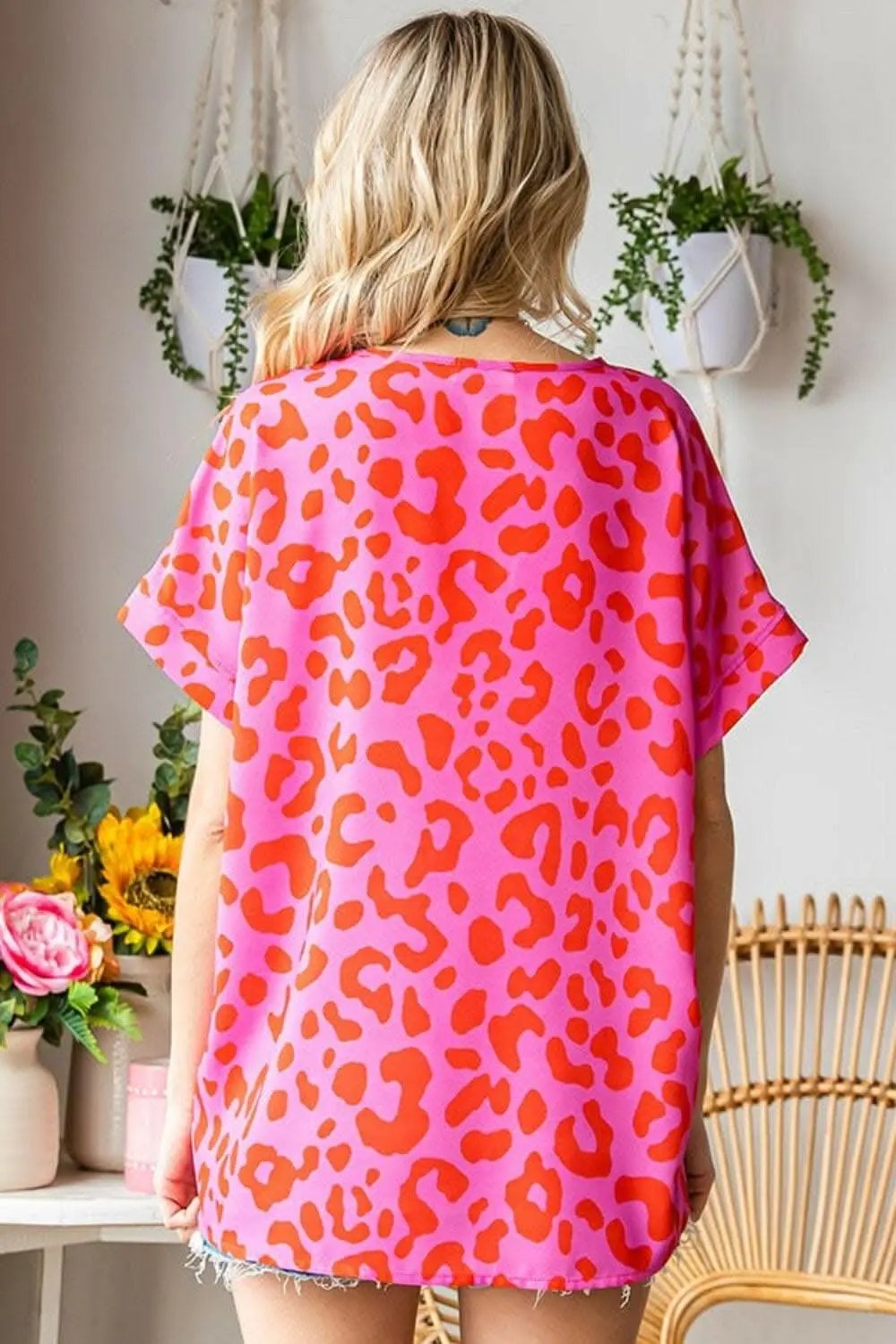 Dresses Trendsi First Love Leopard V-Neck Short Sleeve Woven Top