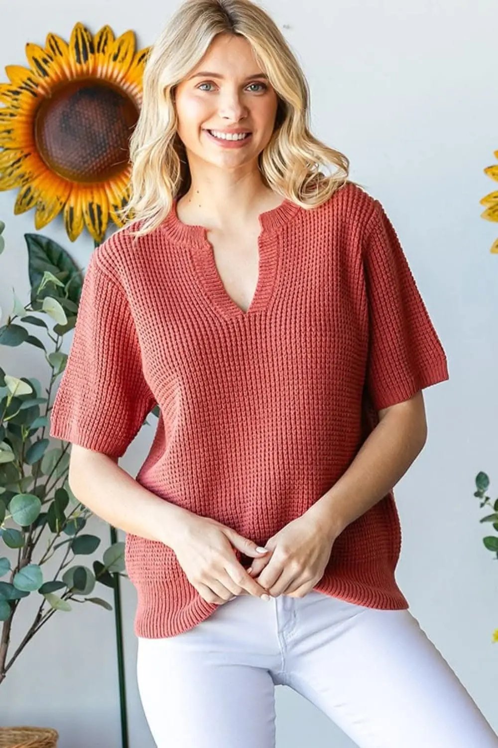 Sweaters Trendsi Knit Top Women's Casual Wear Short Sleeve Top Soft, Comfy