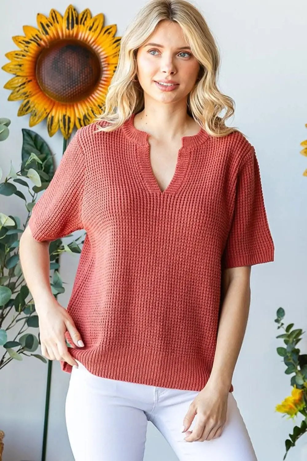 Sweaters Trendsi Knit Top Women's Casual Wear Short Sleeve Top Soft, Comfy