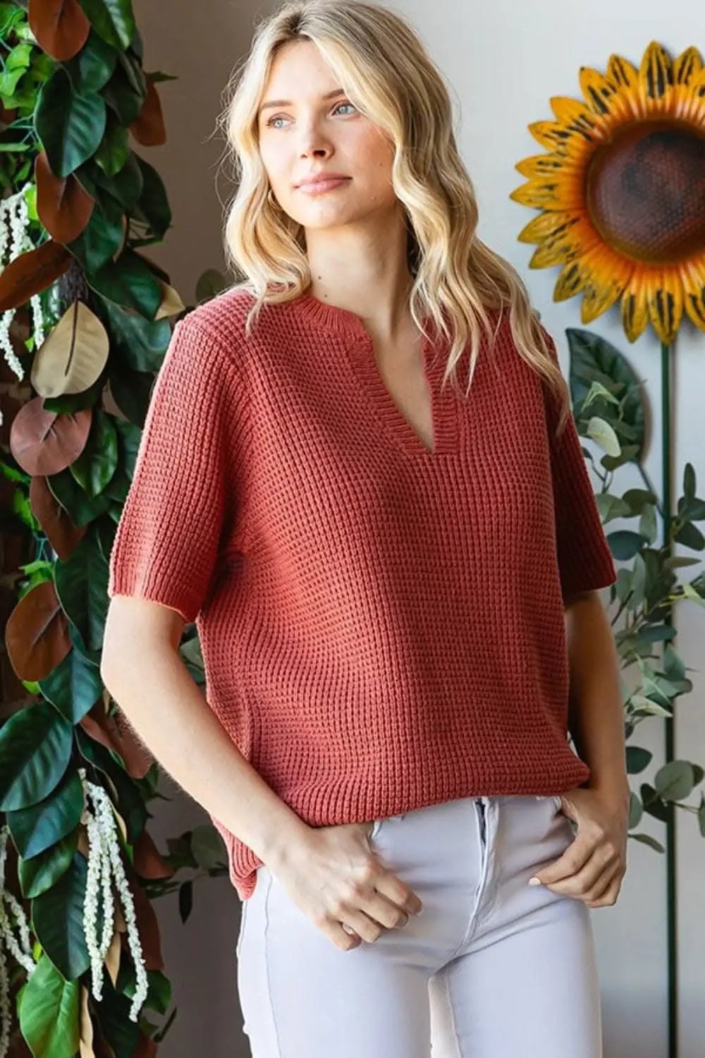 Sweaters Trendsi Knit Top Women's Casual Wear Short Sleeve Top Soft, Comfy