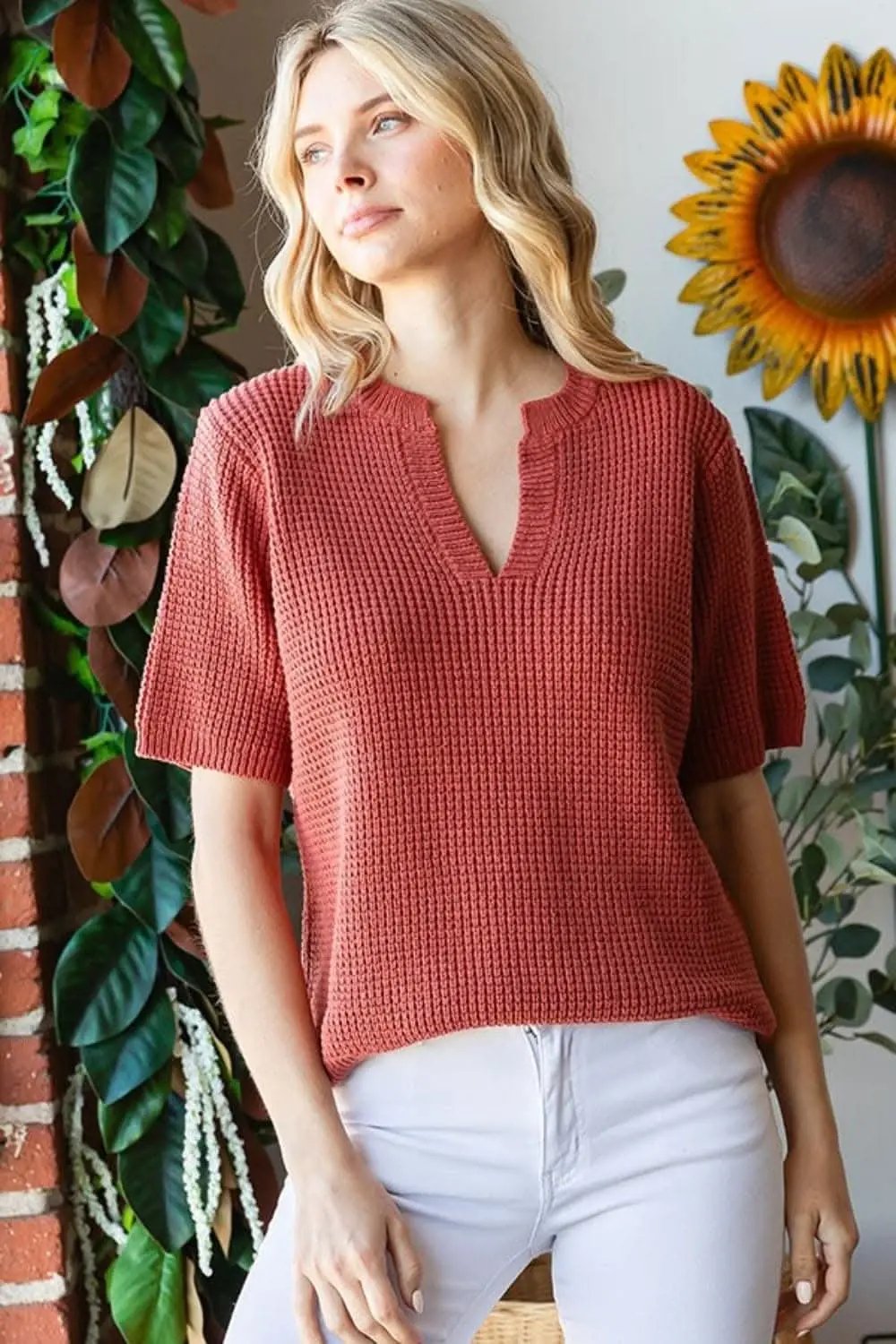 Sweaters Trendsi Knit Top Women's Casual Wear Short Sleeve Top Soft, Comfy