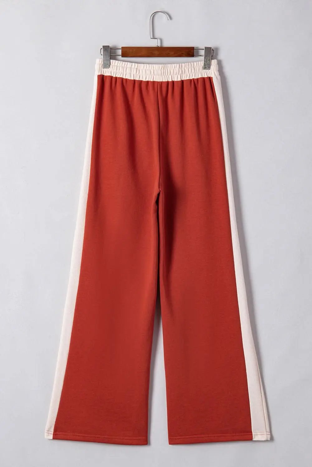 Love Salve Red Color Block Pants Women's Casual Wide Leg Trousers - High Waist, Drawstring