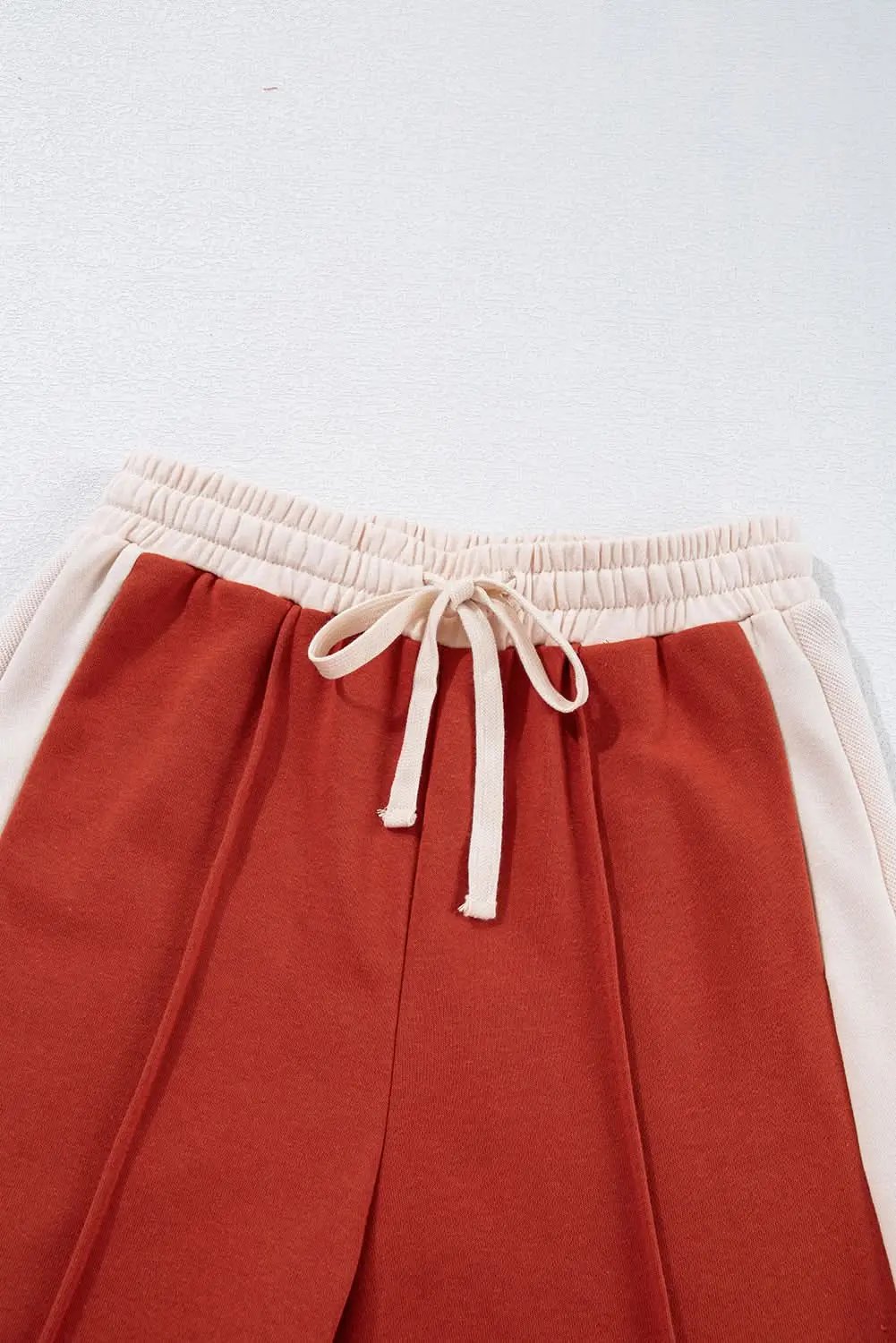 Love Salve Red Color Block Pants Women's Casual Wide Leg Trousers - High Waist, Drawstring