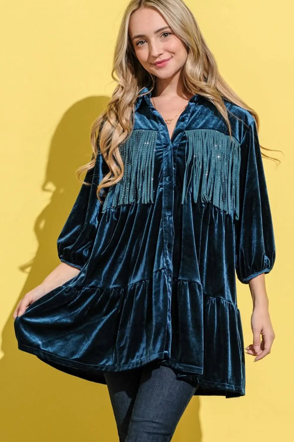 Shirts Trendsi Velvet Fringe Dress Women's Party Club Mini Dress Chic, USA Ship