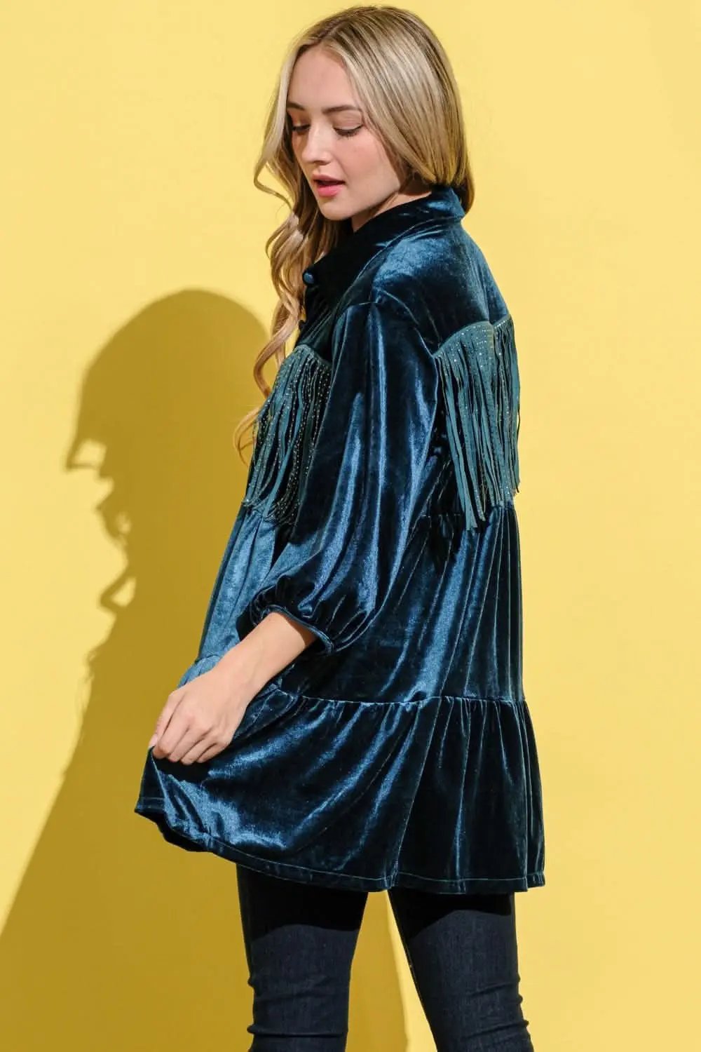 Shirts Trendsi Velvet Fringe Dress Women's Party Club Mini Dress Chic, USA Ship