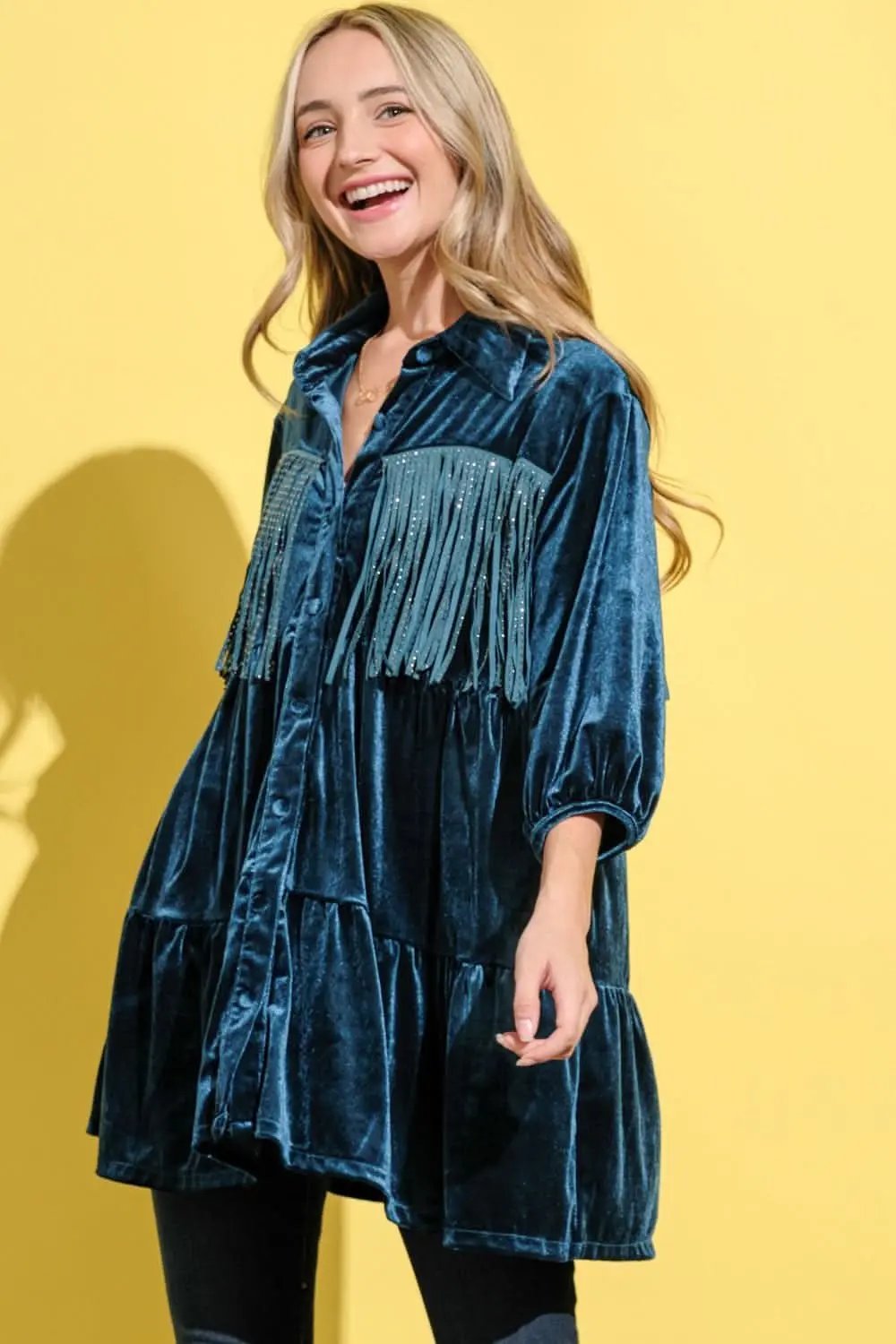 Shirts Trendsi Velvet Fringe Dress Women's Party Club Mini Dress Chic, USA Ship