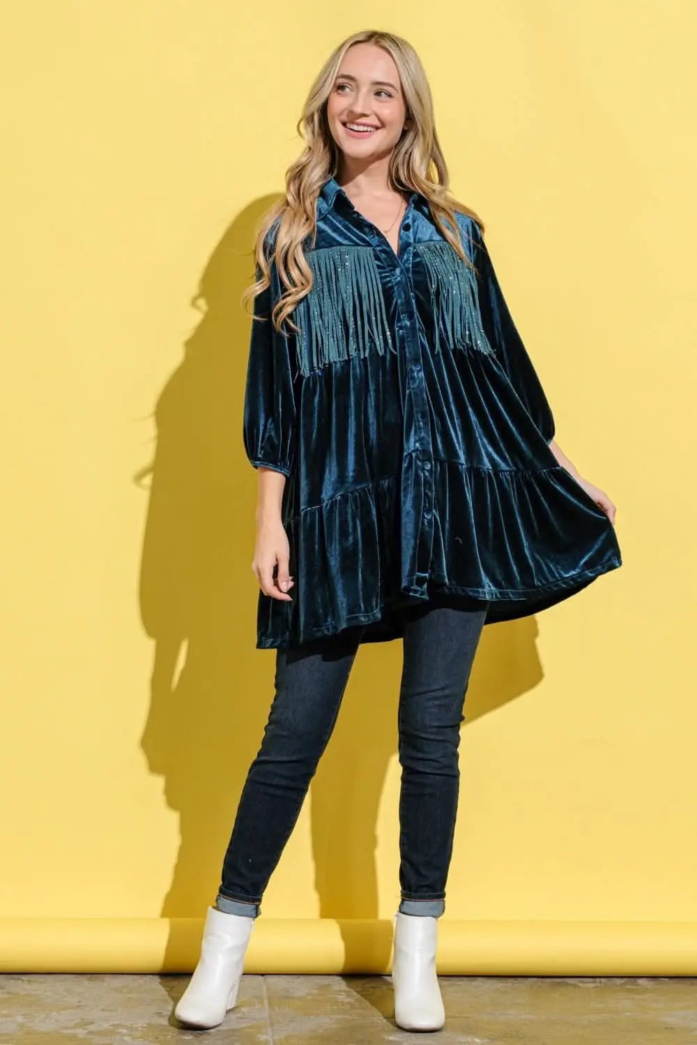 Shirts Trendsi Velvet Fringe Dress Women's Party Club Mini Dress Chic, USA Ship