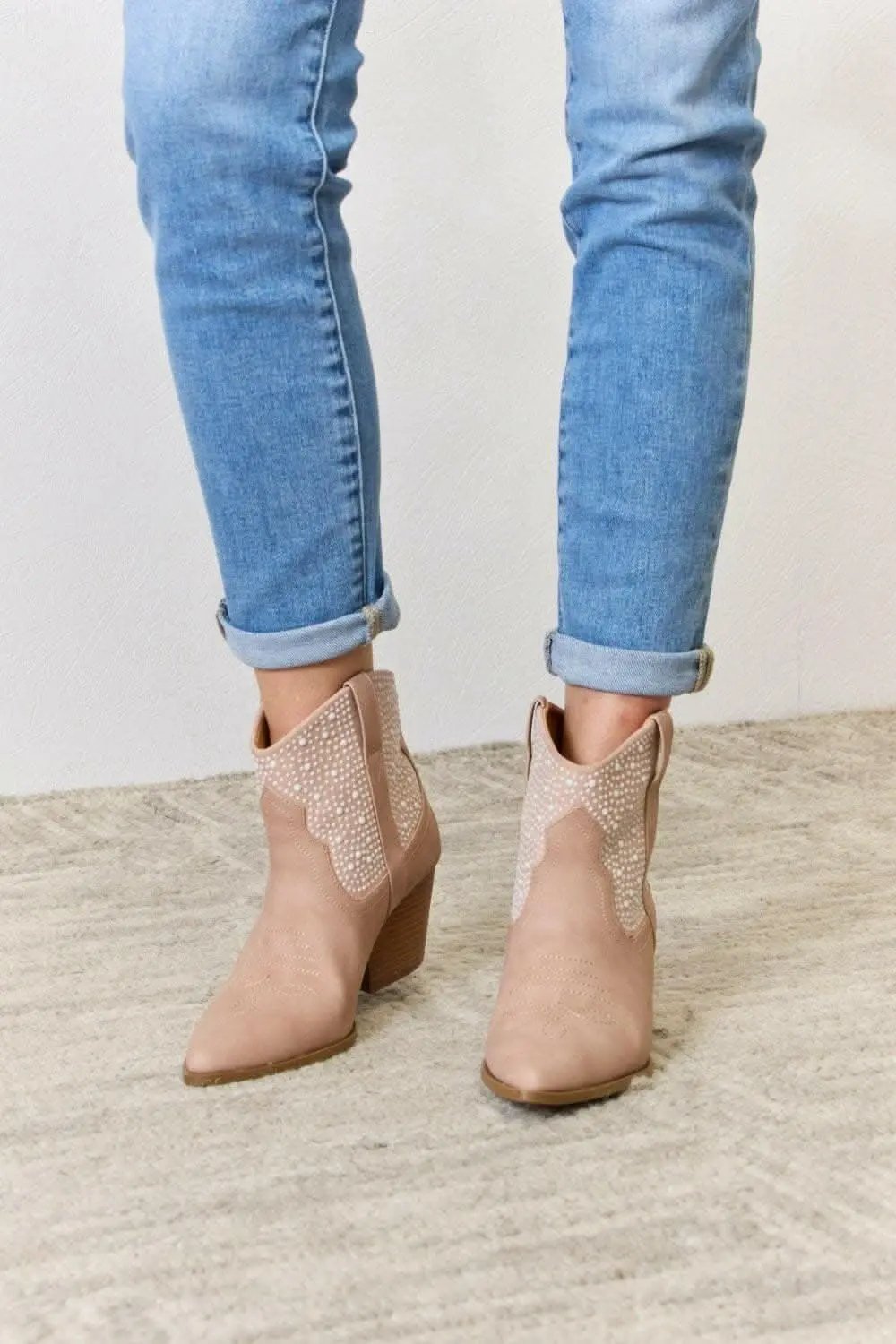 Hats Trendsi Rhinestone Cowgirl Booties Women's Fashion Shoes - Glamorous & High Fashion