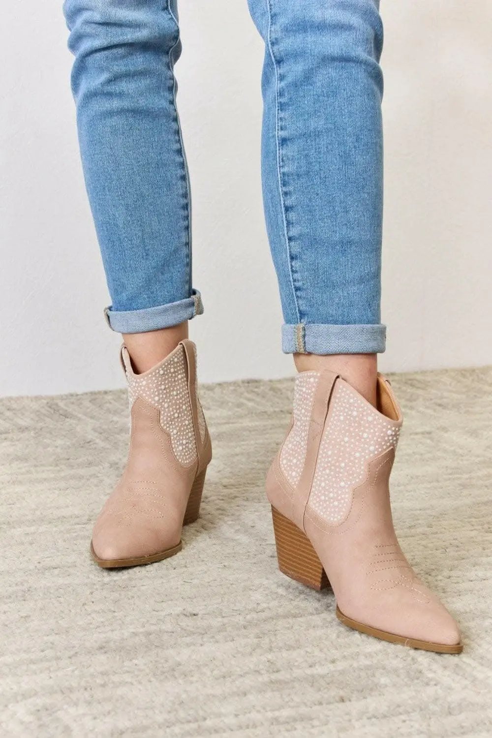 Hats Trendsi Rhinestone Cowgirl Booties Women's Fashion Shoes - Glamorous & High Fashion