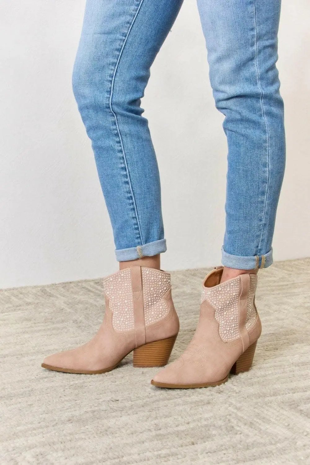 Hats Trendsi Rhinestone Cowgirl Booties Women's Fashion Shoes - Glamorous & High Fashion