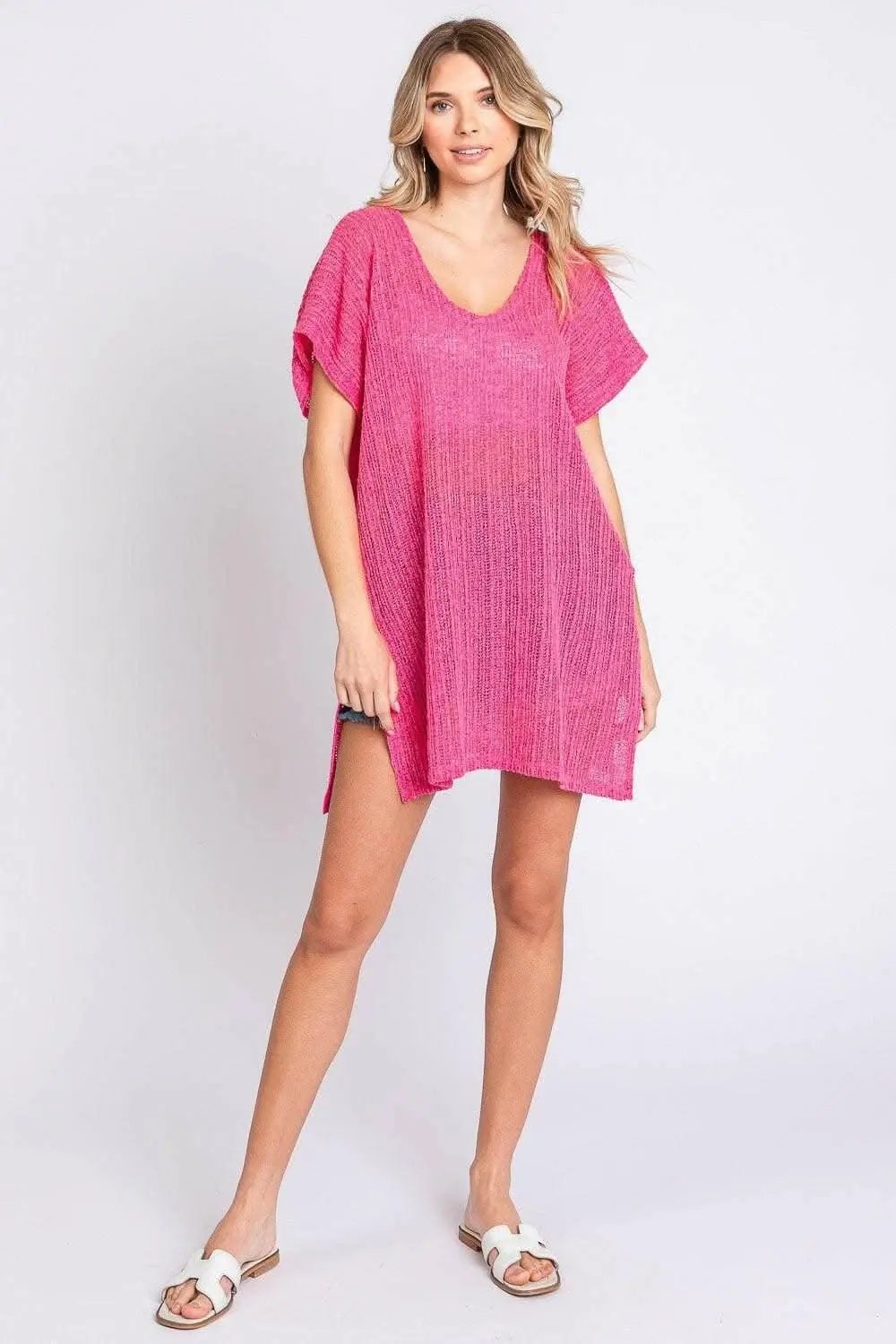 Swim Cover-Up Knit Cover-Up - Side Slits - Poolside Paradise