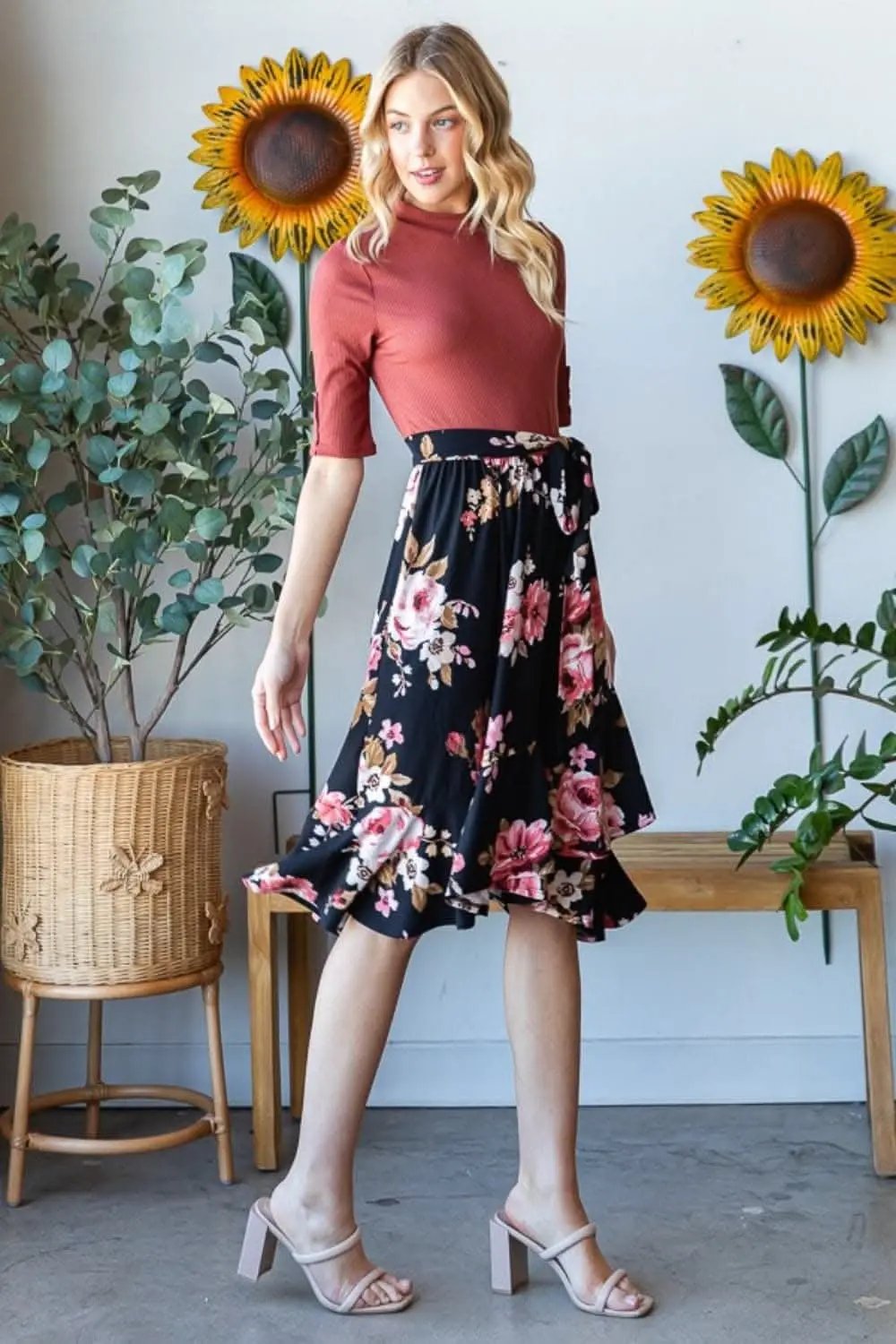 Floral Wrap Skirt with Ruffle Hem | Trendsi