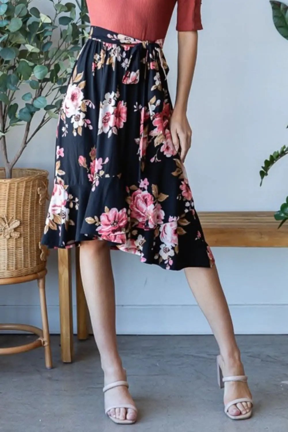 Floral Wrap Skirt with Ruffle Hem | Trendsi