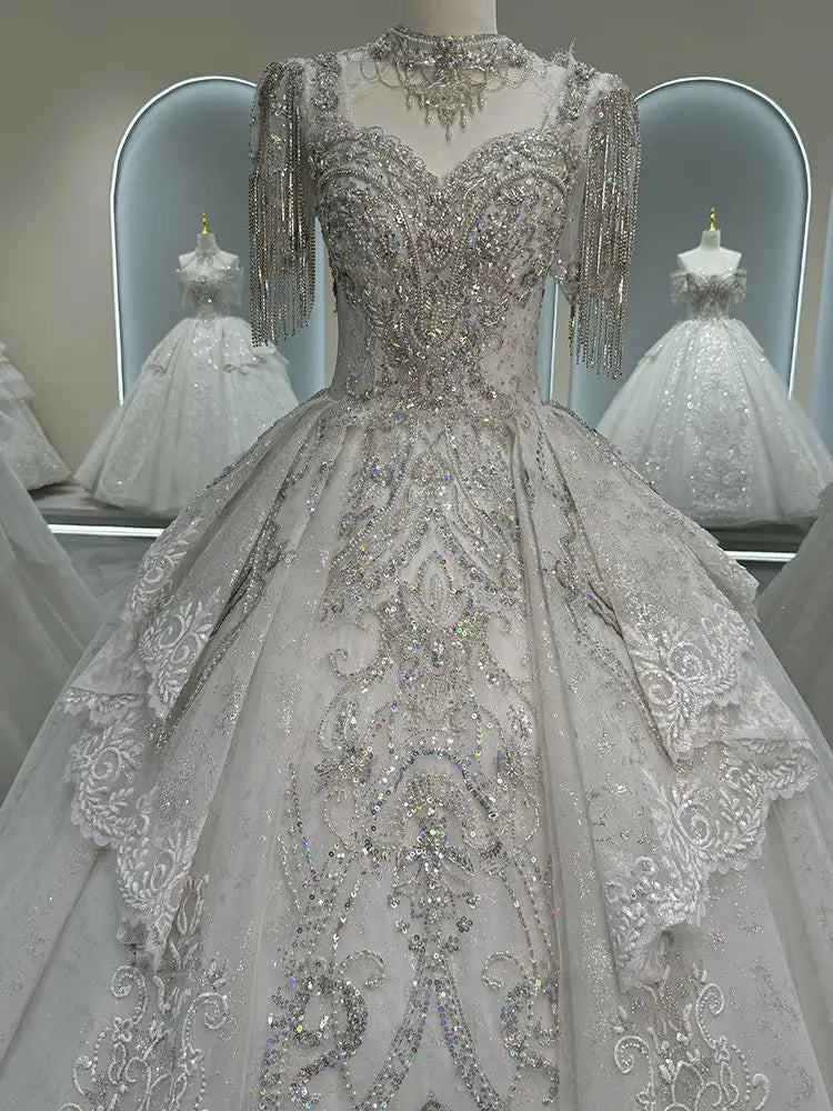 Luxurious Off Shoulder French Wedding Dress EDW325