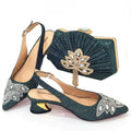 Women's Silver Mid Heels Frosted Crystal Shoes And Bag Set