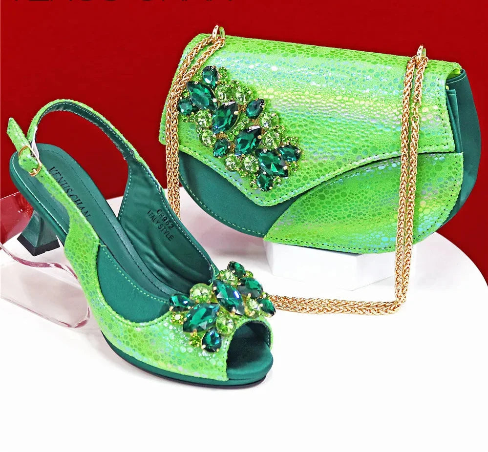 Elegant Rhinestone High-Heels Shoes & Handbag Set NMG54