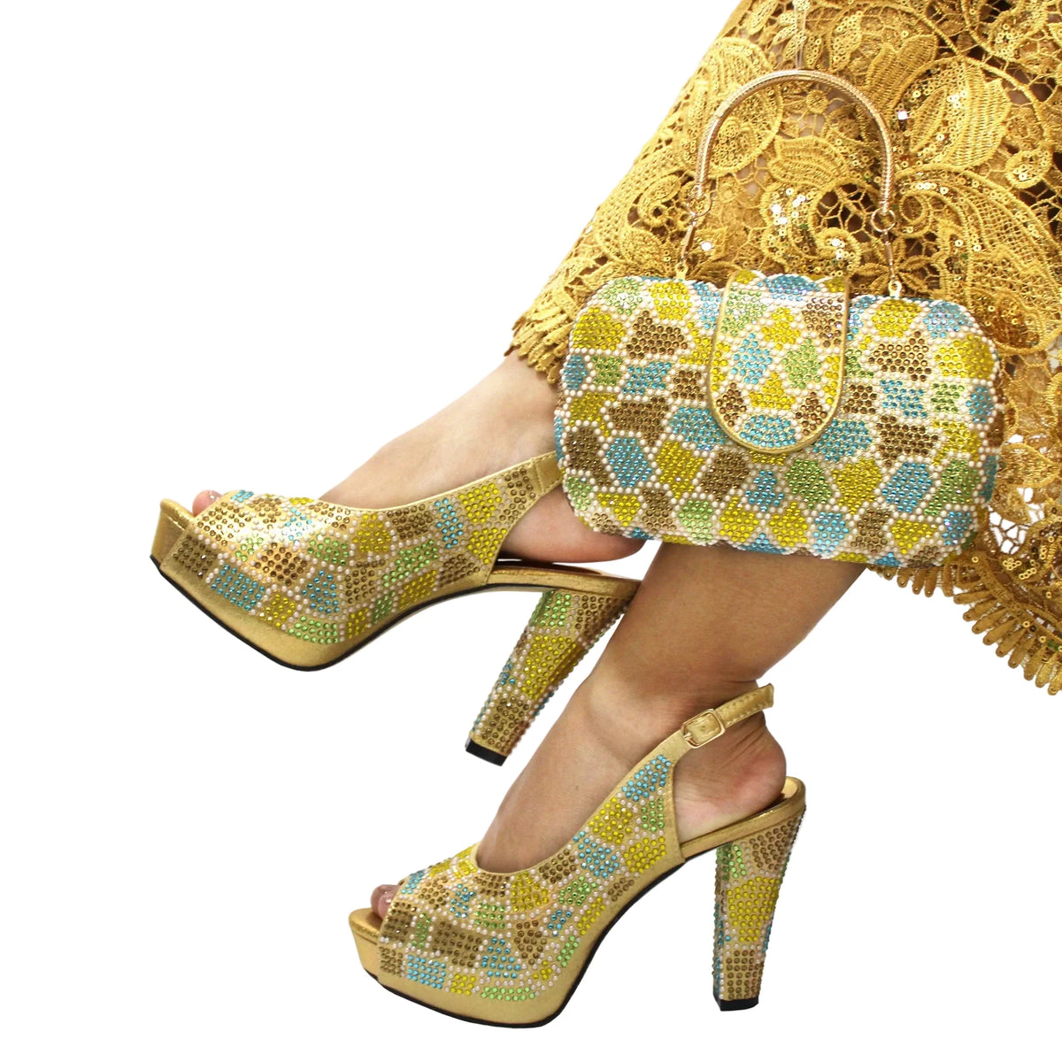 Latest Peep Toe Women's Shoes & Bag Set FGTY67