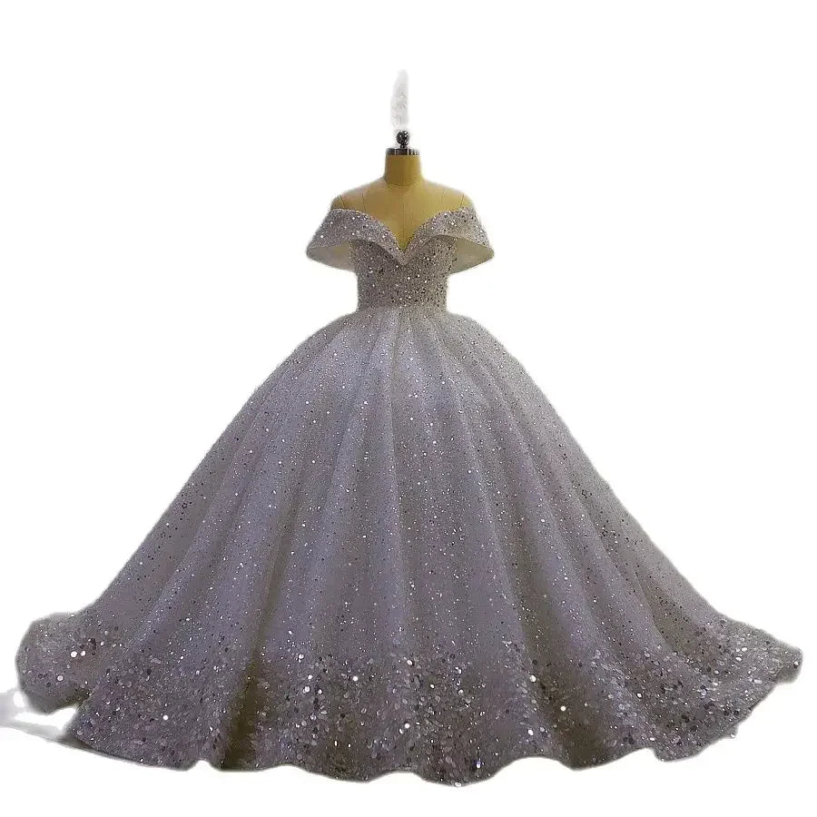 Luxurious Off-Shoulder Wedding Dress With Shiny Beads EDL178