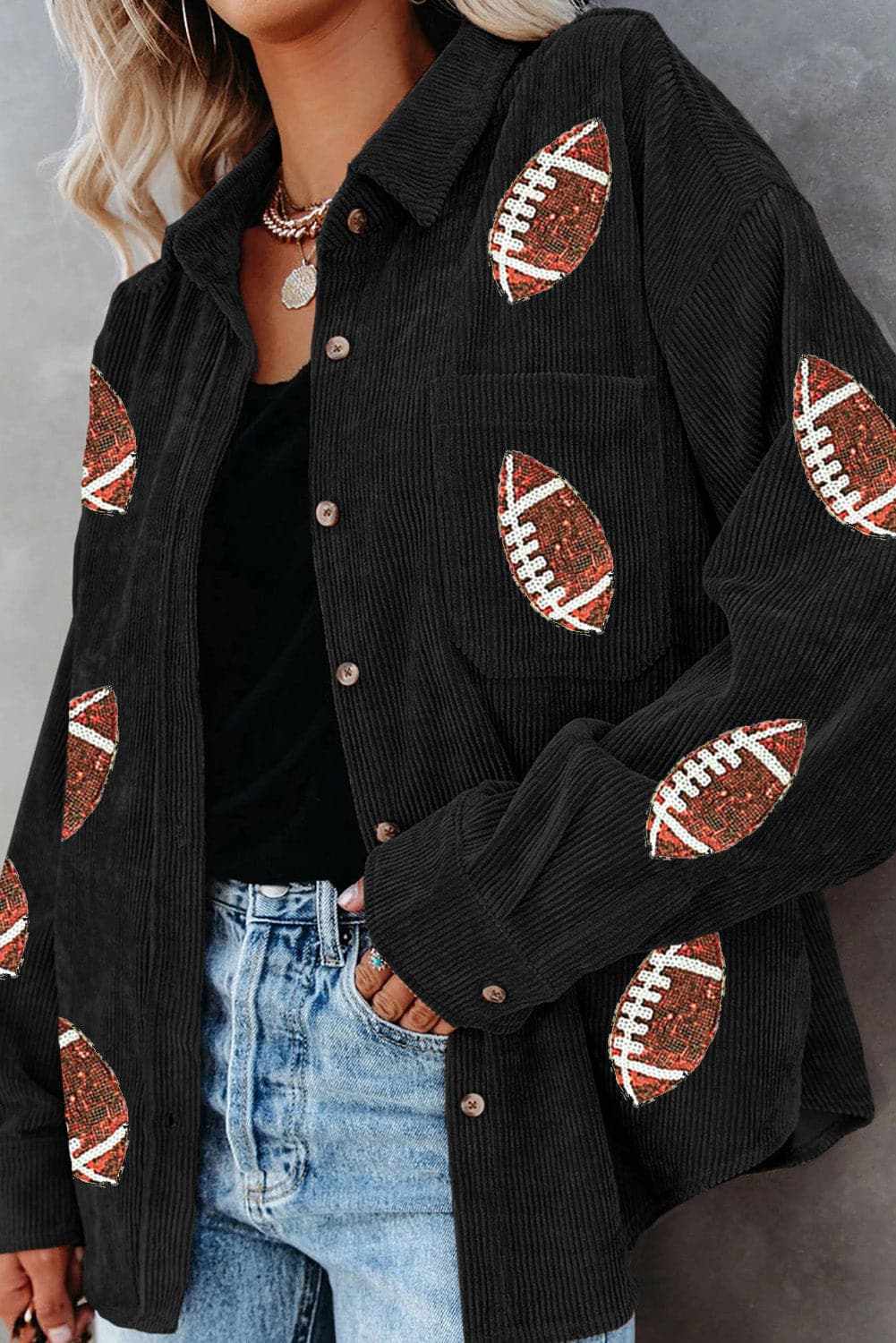 Sequin Football Jacket Long Sleeve — Statement Athleisure by Trendsi