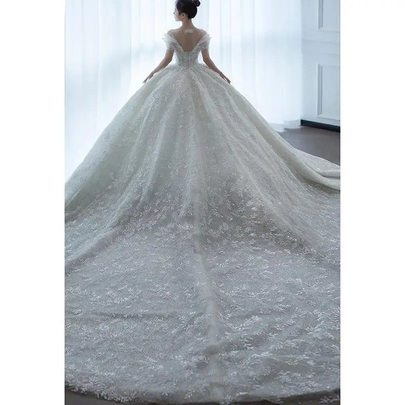 Luxury Princess Wedding Gown With Pearls EDW237