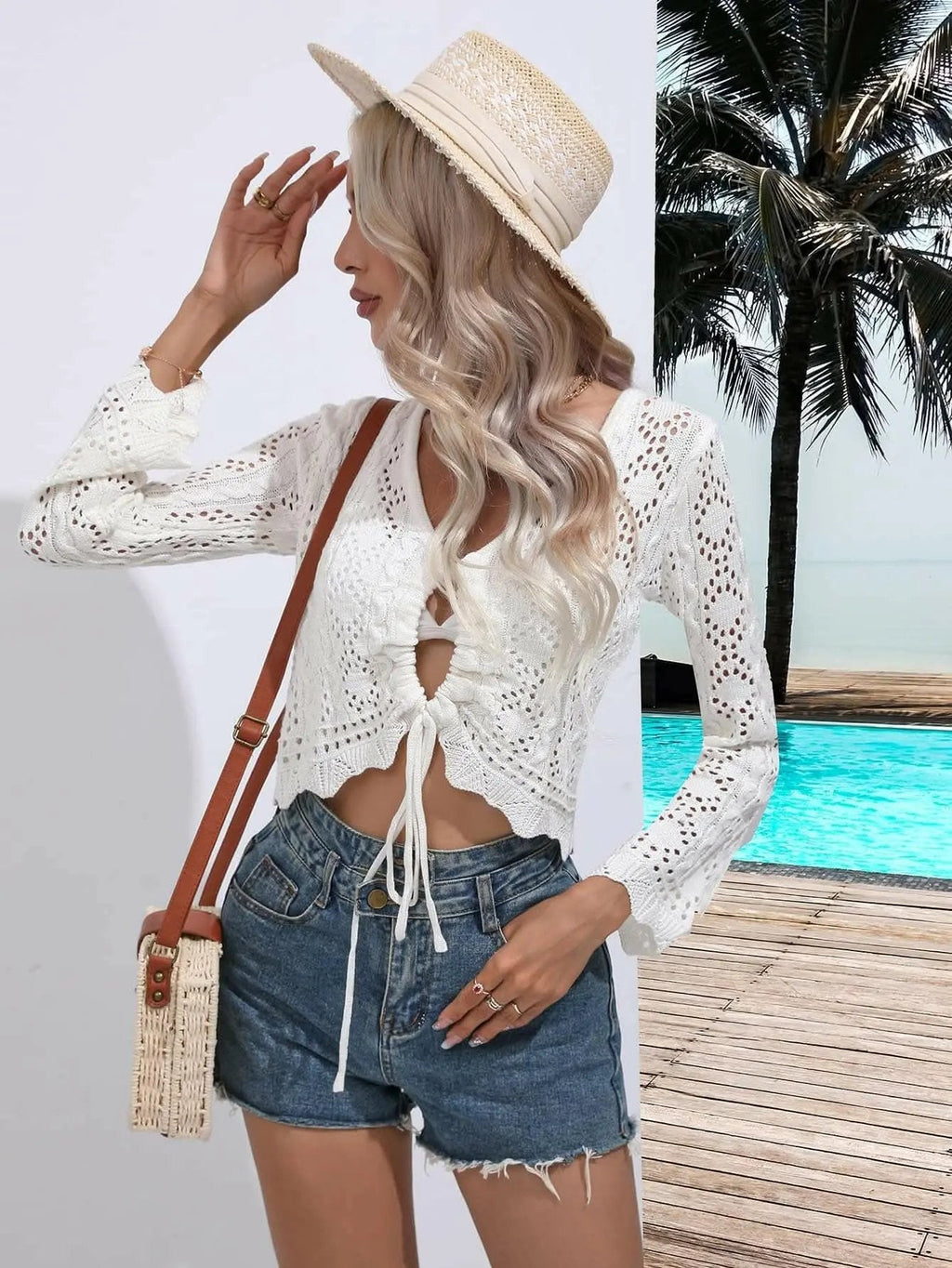 T-Shirts Trendsi swimwear - V-neck drawstring beach cover-up