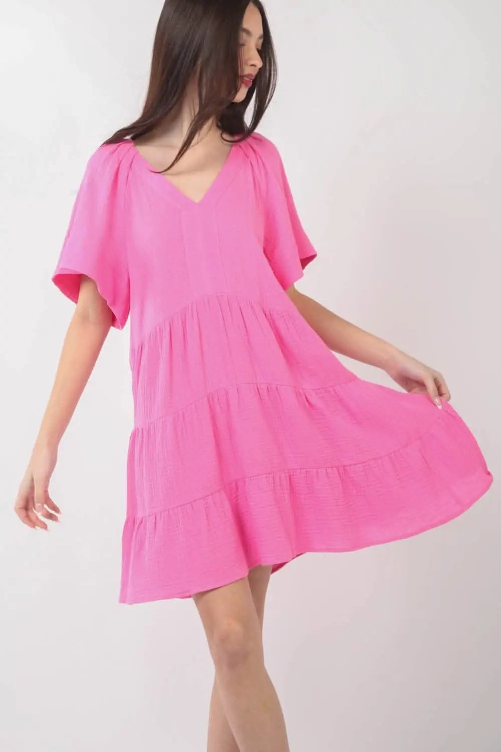 Dresses Trendsi Very J Texture V-Neck Ruffled Tiered Dress for Ele
