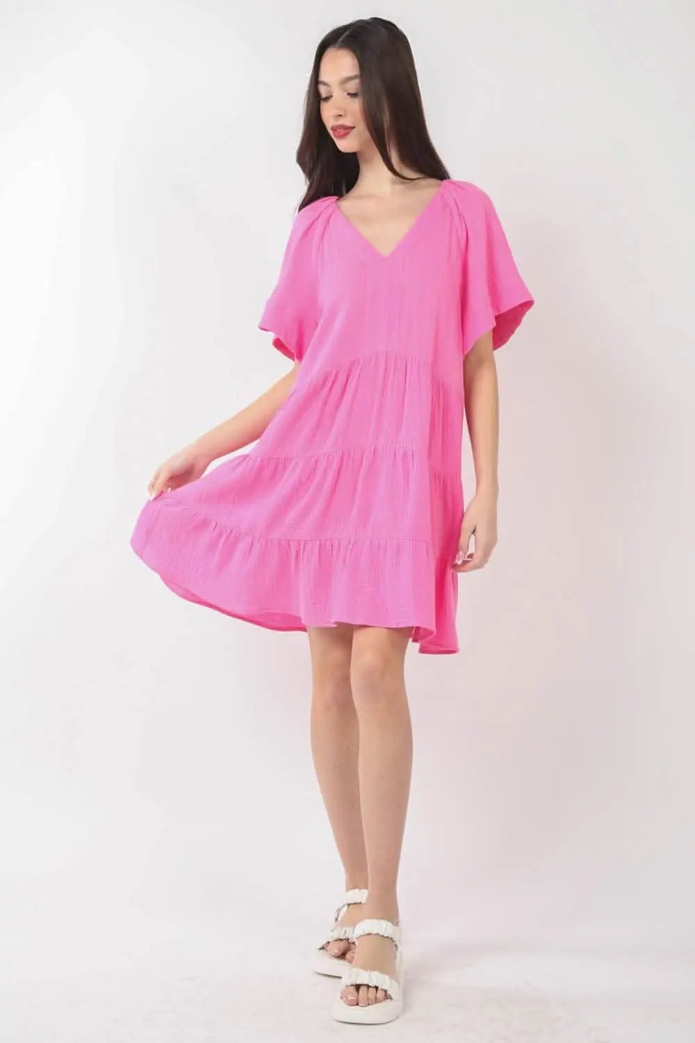 Dresses Trendsi Very J Texture V-Neck Ruffled Tiered Dress for Ele