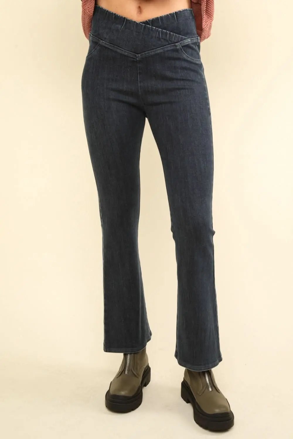 Trendsi Denim Crossover Leggings Women's High-Stretch Activewear