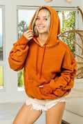 Jackets Trendsi BiBi Ruched Fleece Hoodie Women's Casual Comfy Long Sleeve Sweatshirt