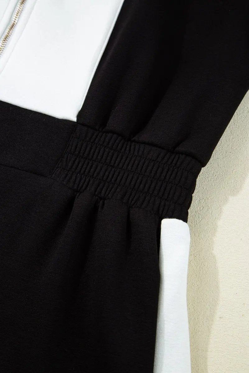 Dresses Love Salve Black Romper Women's Casual Summer Outfit - Contrast Collar, Zip Front