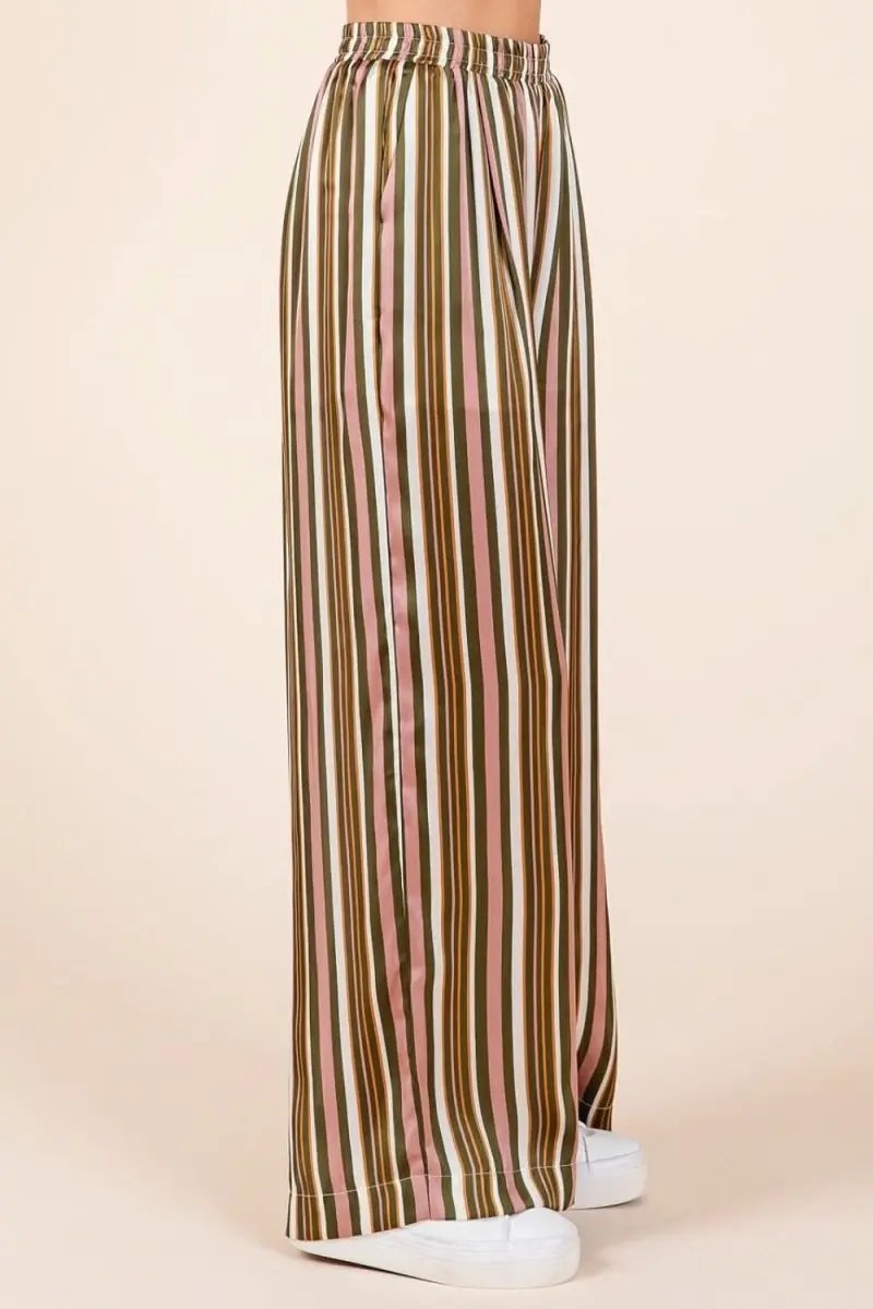 Shorts Trendsi Striped Satin Pants Women's Casual Wide Leg Trousers with Pockets