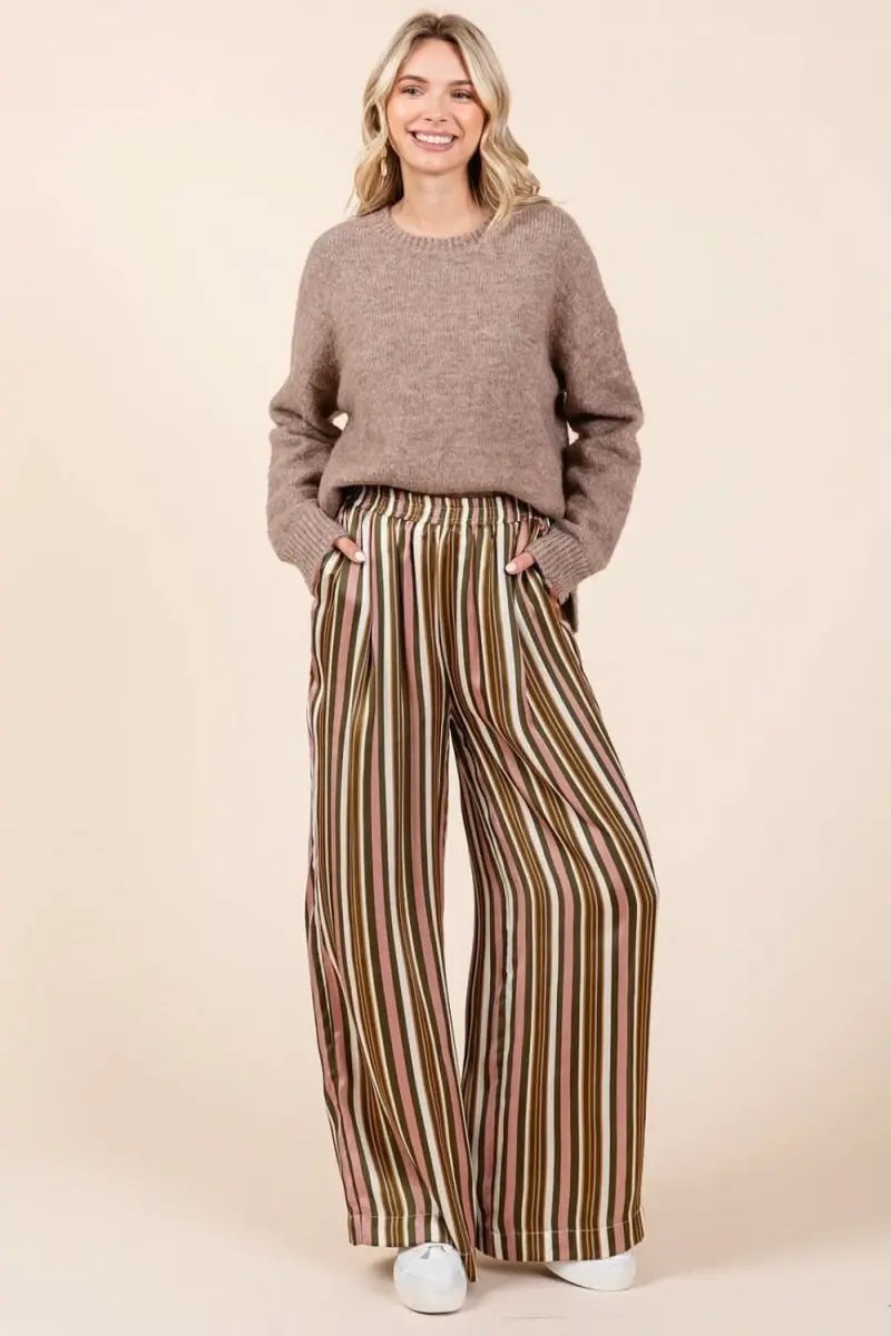 Shorts Trendsi Striped Satin Pants Women's Casual Wide Leg Trousers with Pockets