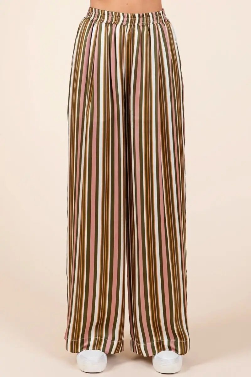 Shorts Trendsi Striped Satin Pants Women's Casual Wide Leg Trousers with Pockets