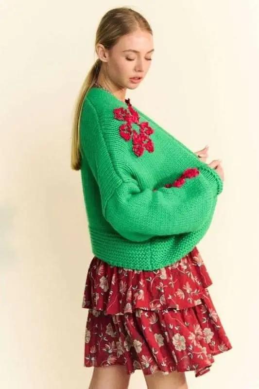 Sweaters Trendsi Floral Applique Cardigan Women's Open Front Layering Lightweight Knit