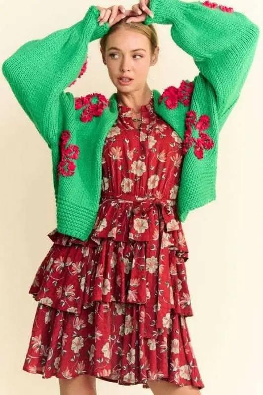 Sweaters Trendsi Floral Applique Cardigan Women's Open Front Layering Lightweight Knit